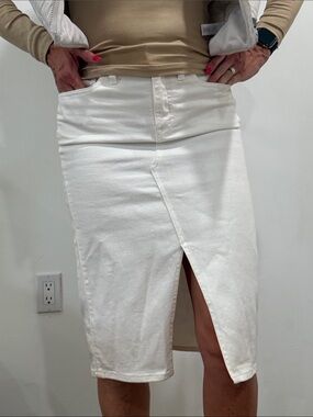 J. Crew White Midi Pencil Skirt with Front Slit